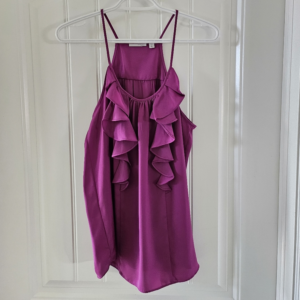 Halogen Purple Ruffle Front Sexy Party Blouse